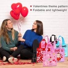 6pcs Reusable Valentine's Day Gift Bags, Non-Woven Heart-Shaped Handbag For Party, Class, Birthday, School Gift Packaging Valentine's Day