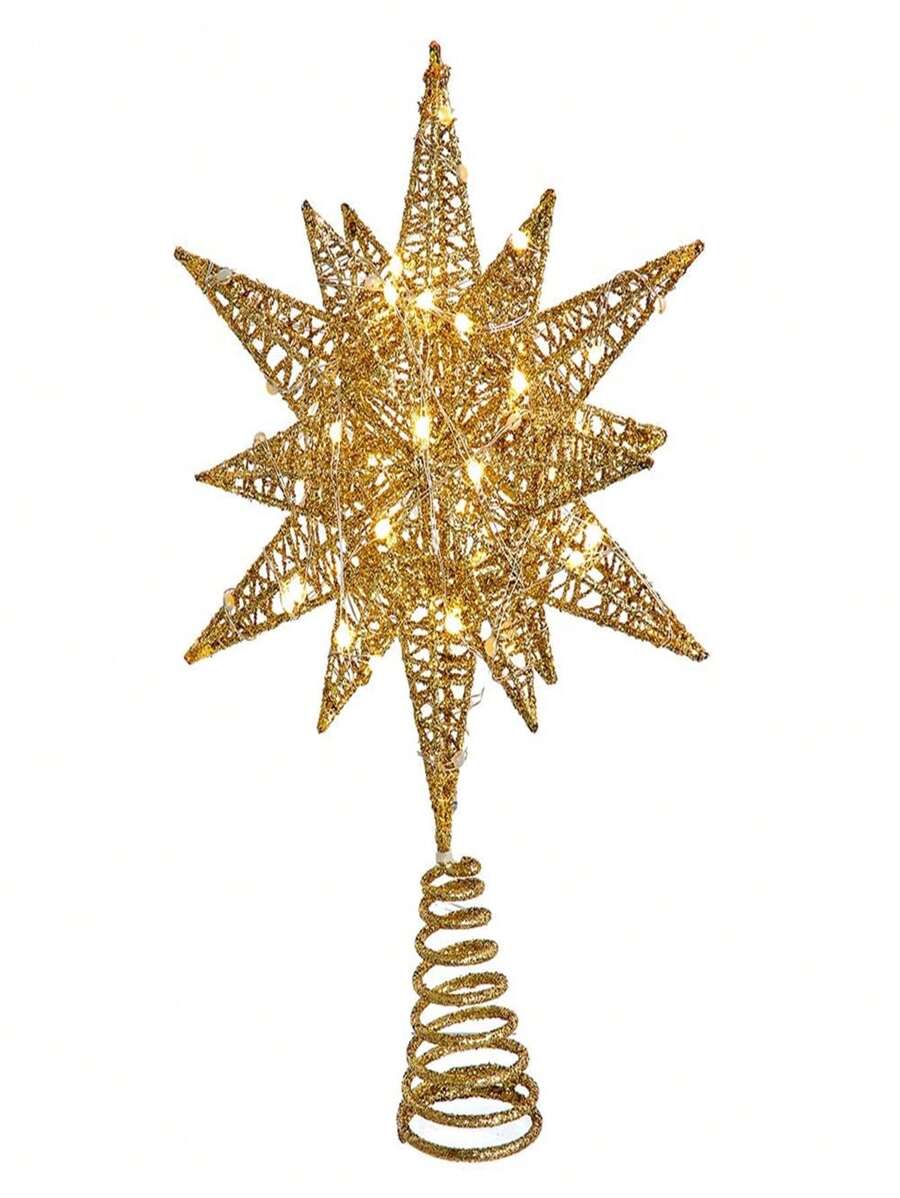 11 In. Pre-Lit Twinkling LED 60-Light Gold Starburst Tree Topper ...