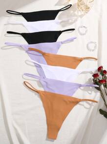 8pcs/Set Solid Color Seamless Low-Rise G-String Panty With Fine Trim Edges, Comfortable & Sexy For Women - Multicolor - View 3