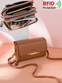 1pc Mini (18*10*6cm) RFID Women PU Leather Multifunctional Large Capacity Shoulder Bag Midsize Clutch Wallet Crossbody Bag Crossbody Phone Strap With Wallet Sling Phone Case Side Bags Christmas Gifts Gift Thanksgiving Vintage For Women Wallet Purse Wallet