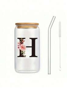 1 件个性化字母圣诞 A TO Z 磨砂玻璃杯，带竹盖和吸管，高硼硅耐热玻璃杯 - 办公室和家庭咖啡杯、生日礼物、女性、妈妈、最好的朋友、伴娘礼物的圣诞礼物 - 彩色 - 查看 27