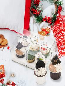 1pc 6 Count/12 Count Cupcake Containers With Gift Ribbon, Plastic Cupcake Carrier Holder For Treat Dessert Muffins Pastry