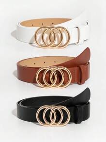 3pcs/Set Women's Multicolor Fashionable Belt With Alloy Buckle For S That Fits Daily Outfits Summer, School Fall, Autumn, Halloween - 3pcs Set-1 - View 1