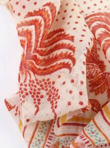 1 Pc Printed Coconut Tree & Golden Border Small Square Scarf, Fashionable For All Seasons Daily Use Versatile Neckerchief - Multicolor - View 4