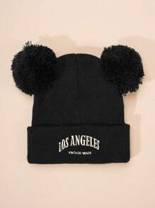 1 chiếc mũ len dệt kim thêu "LOS ANGELES" hai tua rua, mũ trượt tuyết ấm áp cho trẻ em và người lớn, mũ mùa đông phong cách Y2K, thích hợp cho trang phục thường ngày, ngoài trời, thời tiết lạnh - mũ dệt kim trẻ em - Xem 13