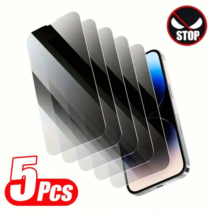 5 piezas Protector de pantalla de vidrio templado anti-espía, compatible con iPhone 17 16 15 14 13 12 Pro Max Plus