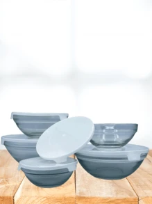 5 Round Glass Airtight Jars With Lids, Black, Red Or White - 白色 - 查看 3