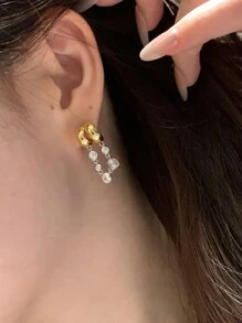 1 对奢华时尚 CZ 宝石镶嵌泡泡耳环，精致百搭的设计适合女性日常、宴会、度假、派对、礼物 - 金色 - 查看 4