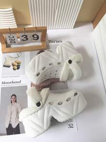 纯色保暖家居拖鞋，蓬松隔热衬里，厚防滑鞋底，冬季毛绒舒适鞋，高跟款