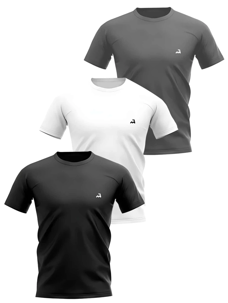 Kit 3 Men's Dry Fit T-Shirt Short Sleeve Drifit Gym Running CrossFit Fitness Lisa Premium Polyester - Nhiều màu - Xem 1