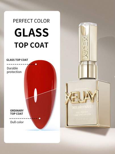 XEIJAYI 1個 15ml ガラス製トップコート 長持ち クリアラバーのトップコート LED UV 強化ネイル 高光沢仕上げジェルネイルポリッシュ