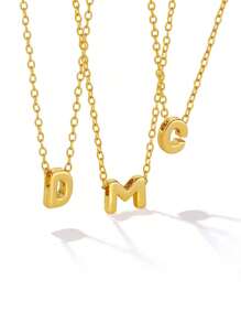 S925纯银迷你字母项链，14K镀金，可定制26个A-Z字母吊坠，情人节珠宝礼物 - 金黃色 - 查看 5