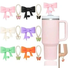 2 peças de decoração de canudo de silicone com laço, decoração de copo de metal ajustável, adequada para copos de vidro de 30 onças e 40 onças, presente de feriado - Multicolorido - Ver 1