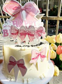 25 piezas Decoraciones para cupcakes con lazos rosados para fiestas de cumpleaños, Adornos para tartas con lazos rosas para despedida de soltera y bodas, Accesorios para fotografías "Cake Smash" en fiestas