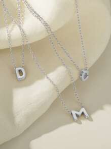 Dây chuyền chữ cái nhỏ bằng bạc Sterling S925, mạ vàng 14K, mặt dây chuyền tùy chỉnh 26 chữ cái A-Z, quà tặng trang sức cho Ngày Valentine. - Bạc - Xem 3
