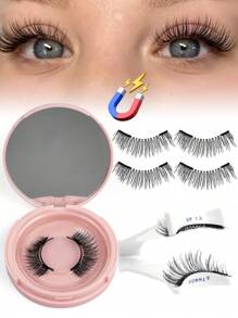1 Pair Magnetic False Eyelashes Kit With Mirror & Applicator Glue-Free Eyelashes 3D Natural Manga Eyelashes Cat Eye Fluffy Faux Mink Eye Lashes With Tweezers Makeup Tool For Beauty Travel,Reusable Magnetic Eyelashes No Glue Needed 3D Natural Magnetic False Eyelashes Portable Cosmetic Tool,Magnetic Eyelash Set - Natural Looking, Magnetic Adhesion, No Glue Or Eyeliner Needed, Lightweight & Reusable, Comes With Tweezers For Easy Application - 黑色 - 查看 12
