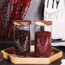 Potes de armazenamento de vidro com tampas, recipientes/potes de cozinha de vidro borossilicato, vêm com tampas herméticas de madeira de acácia, embalagem de 1/2/3/4 conjuntos, 18/26 oz/520/770 ml, estilo minimalista de fazenda, adequado para armazenar massas, aveia, café, especiarias