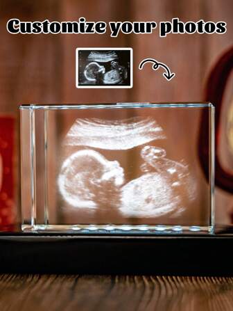 1pc Customized Baby Ultrasound Photo Crystal Cube, Personalized 3d Crystal Photo, Customized Laser Engraved Etched Photo Crystal Brick Cube, First Ultrasound Photo Frame, Fetal Ultrasound Photo Etched Memory Cube,