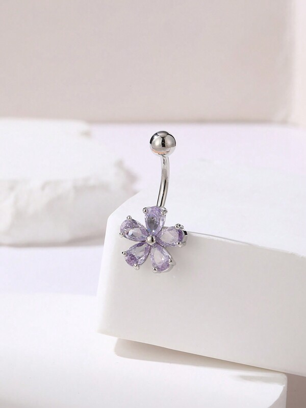 1 pieza Anillo de piercing de ombligo con flor en forma de gota de agua, regalo para el Día de San Valentín, Día de la Madre