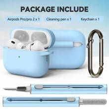 Fashionable Cross-Border Unisex Silicone Protective Case Set Compatible With Apple , Includes Solid Color Case & Cleaning Brush - Baby Blue - View 5