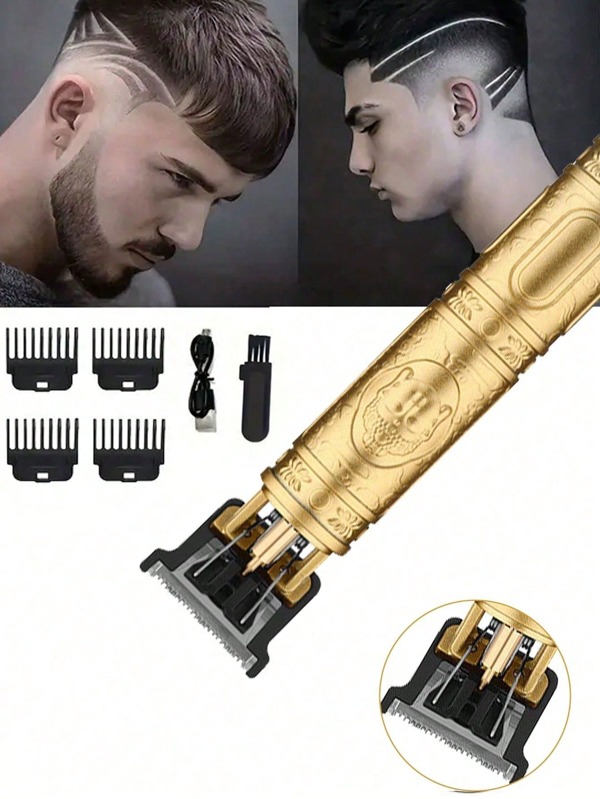 Maquinilla eléctrica para cortar el cabello con empujador eléctrico, cortadora eléctrica con aceite y grabador de cabeza para corte de cabello calvo barberia