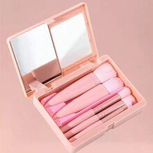 5 peças/conjunto novo mini conjunto de pincéis de maquiagem com estojo de espelho, pincéis de maquiagem portáteis para viagem, incluindo sombra, pincel para blush, conjunto completo de pincéis de maquiagem - Multicolorido - Ver 3