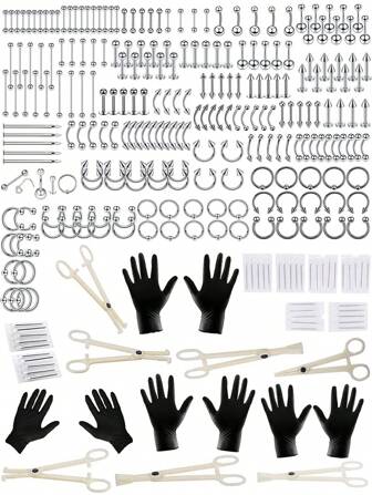 8/13/32/64/74/134 Pcs Disposable Body Piercing Tool Kit With 16g Stainless Steel Piercing Needles, Piercing Pliers, Lip/Microblanding/Nose/Tongue/Bellybutton Rings(Consumables )