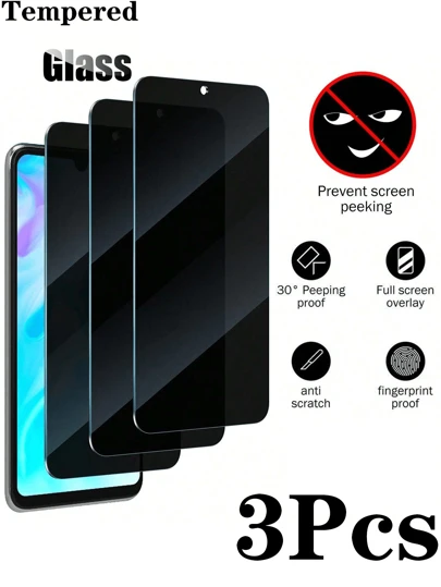 3 件防窥视、防刮、防指纹无气泡钢化玻璃屏幕保护膜，适用于 OPPO/Realme/OnePlus 手机，生日、家人、朋友礼物，防窥视、手机屏幕保护膜、手机配件，防水防震防摔防摔全覆盖