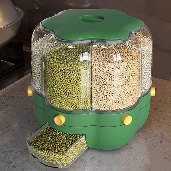 Living And Home 6-Grid Round Grain Container Dispenser,360° Rotating Food Dispenser With Lid,Food Storage Box,Kitchen Storage Container Box For All Beans, Barley, Millet, Rice,Candy,Dry Food