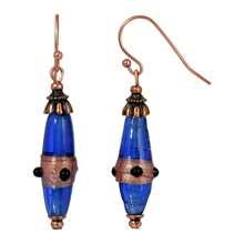 Copper Tone Blue Drop Earring