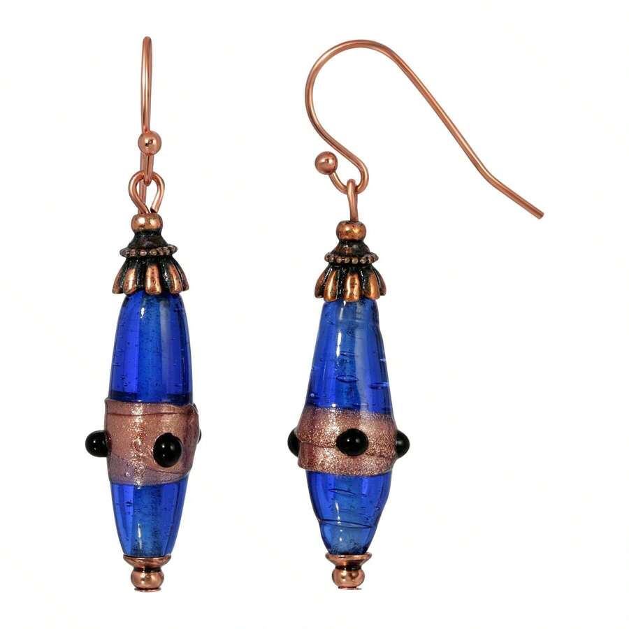 Copper Tone Blue Drop Earring