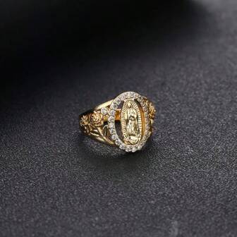 1 件时尚空心玫瑰圣母玛利亚戒指，精神信仰珠宝配饰礼物送给您所爱的人