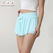Ladies Flowy Running Shorts For Women Gym Yoga Workout Athletic SweatShorts Skirt Skort With Pockets Cute Clothes Outdoor - Xanh nhạt - Xem 2