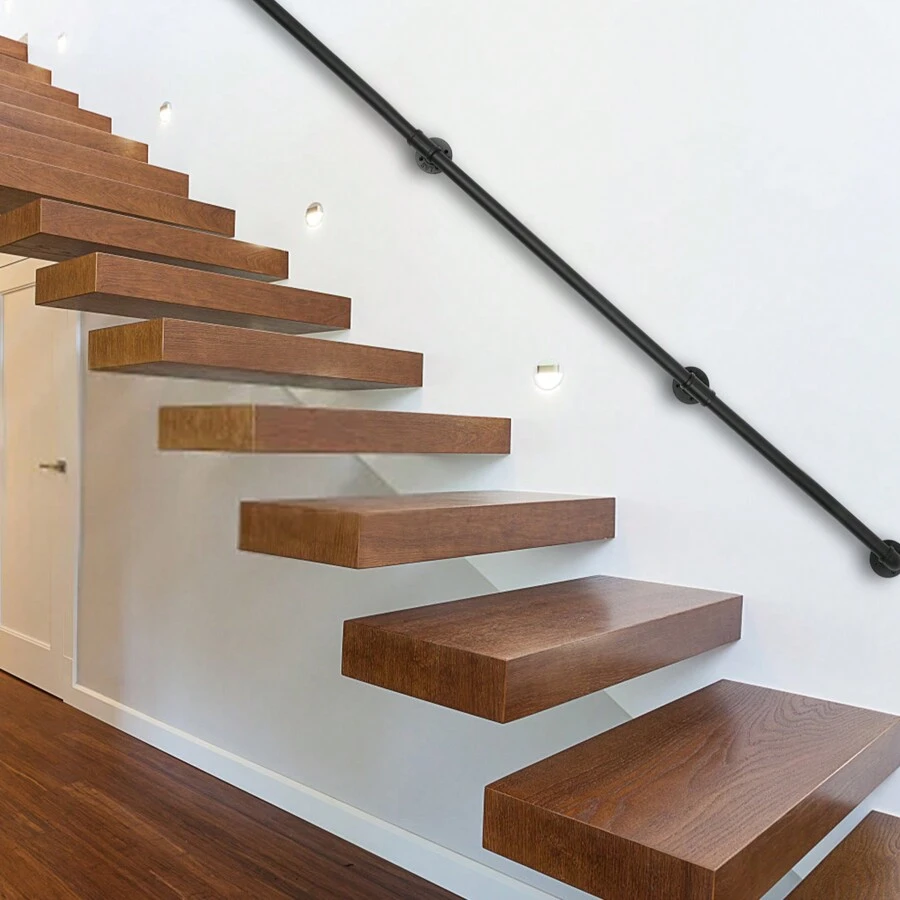 Handlauf Treppe, 2,4m Treppengeländer Schwarz, Handläufe für Treppen Treppengeländer Innen und Außen, Handlauf Geländer für Treppen Balkon - Schwarz - Übersicht 1