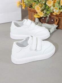 Zapatos deportivos blancos sencillos para niños pequeños, suela plana, casuales para primavera y otoño, boda/fiesta/vacaciones, con y elástico