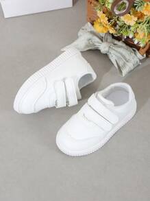 Zapatos deportivos blancos sencillos para niños pequeños, suela plana, casuales para primavera y otoño, boda/fiesta/vacaciones, con y elástico