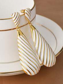 1 Cặp Hoa tai vòng tròn bằng đồng màu vàng hình giọt nước họa tiết sọc ngựa vằn đen trắng phong cách Retro - phong cách 1 - Xem 7