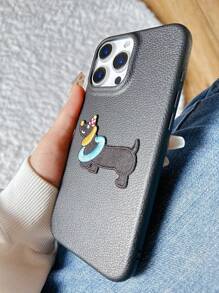 1 Ốp lưng điện thoại TPU màu trơn họa tiết chó Dachshund thêu hoa văn da thật tương thích với iPhone - màu đen - Xem 2