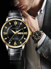 Reloj de cuarzo FANSICHEN nuevo, resistente al agua, luminoso, con calendario dual, esfera grande, adecuado para uso diario, regalo para hombres - Multicolor - Ver 4