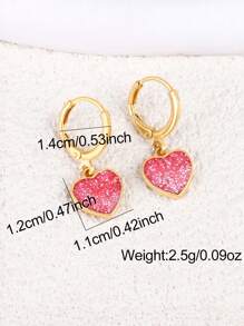 奢华欧美风格合金滴油心形吊坠耳环，高端时尚铜耳环圈，女士 - 耳環 - 查看 3