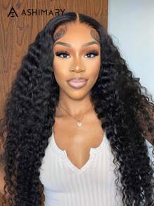 Ashimary Deep Wave Invisi Strap Snug Fit 360 Glueless Wig Transparent Lace Frontal Wig Bleached Knots Pre-Cut Lace Natural Black Color Hair 100% Human Hair Pre-Plucked Natural Hair Line Wig - SNatural - View 9