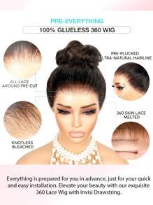 Ashimary Deep Wave Invisi Strap Snug Fit 360 Glueless Wig Transparent Lace Frontal Wig Bleached Knots Pre-Cut Lace Natural Black Color Hair 100% Human Hair Pre-Plucked Natural Hair Line Wig - SNatural - View 4