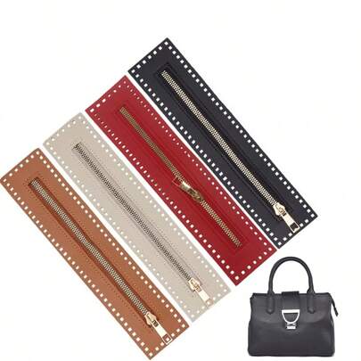 4pcs Set PU Leather Zippers, With Sewing Holes, Dual-Sided Woven, Durable And Multipurpose, Suitable For DIY Bags And Accessories