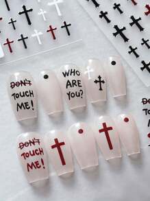 1 pieza Pegatinas de uñas con letras cruzadas en inglés - Pegatinas autoadhesivas desechables para decoración de arte de uñas DIY