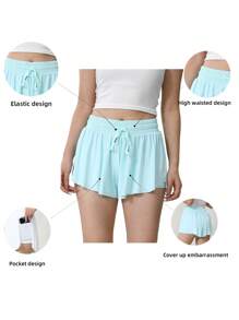 Ladies Flowy Running Shorts For Women Gym Yoga Workout Athletic SweatShorts Skirt Skort With Pockets Cute Clothes Outdoor - Xanh nhạt - Xem 1