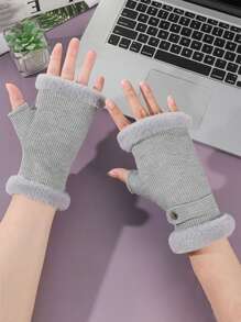 1 双舒适毛绒衬里半指手套，舒适柔软保暖衬里无指手套 - 厚实，保暖针织，柔软天鹅绒饰边，臂部保暖器，毛茸茸的手套，时尚无指腕袖短袖，非常适合秋冬季户外活动、骑自行车、徒步旅行、办公室防寒保暖手套 - 彩色 - 查看 3