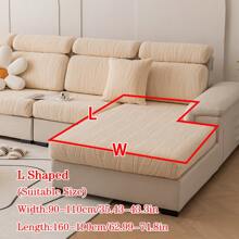 1pc Universal Plush Jacquard Dustproof Sofa Cushion Cover, Simple Modern Pet Antifouling Stretch Sofa Cover, Anti-scratch Solid Color Sofa Slipcover Suitable For Living Room L-shaped Sofa And 1/2/3/4 Seat Sofa (sold Individually) - Beige - View 13