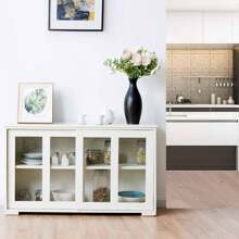 Buffet, choix de couleur d'armoire de cuisine, buffet, commode de salle de bain, armoire latérale, armoire sur pied, armoire polyvalente avec portes coulissantes - Blanc - Voir 2