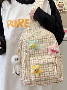 礼物星徽章吊坠，高品质胸包斜挎包，可爱学生学习背包，适合高颜值女生的旅行背包 - 棕色 - 查看 4