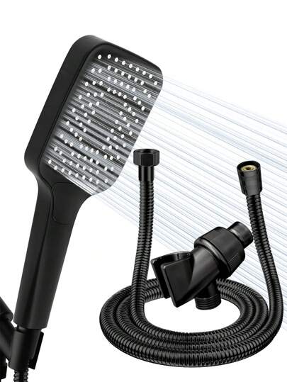 رأس حمام يدوي عالي الضغط، 3 أوضاع للاستحمام، مع خرطوم حمام 1.5 متر، حامل ذراع الحمام، أسود